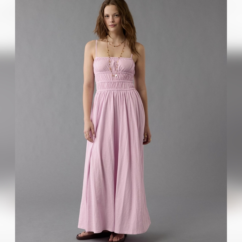 American Eagle Sunchaser Knit Smocked Bodice Midi Dress